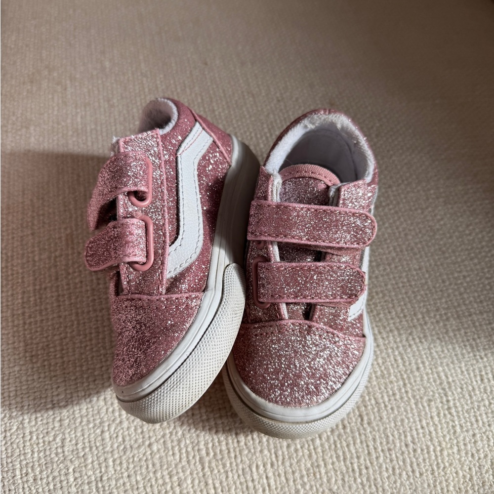 VANS Glittery Pink Kids Sneakers with Velcro Straps
